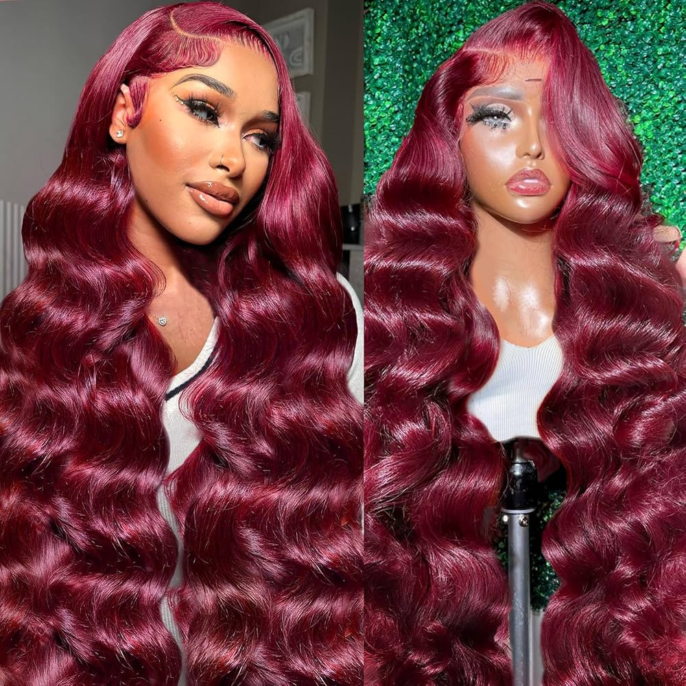24 Inch 99j Burgundy Lace Front Wigs Human Hair 13x6 HD Transparent Body Wave Lace Front Wigs Hum... | Amazon (US)