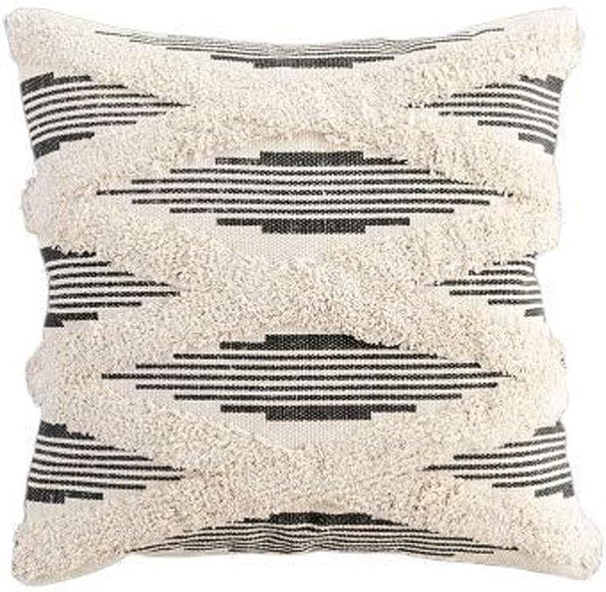JASEN Boho Style Handmade Cushion Cover Plush Striped Yellow with Simple Tassels Moroccan Colorfu... | Amazon (US)