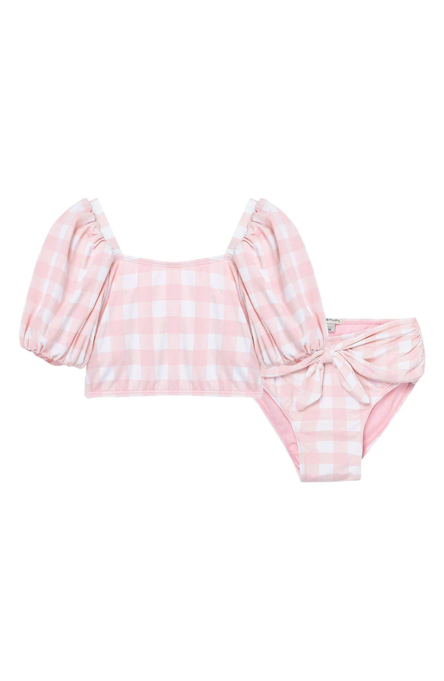 Habitual Kids ' Puff Sleeve Gingham Two-Piece Swimsuit | Nordstrom | Nordstrom