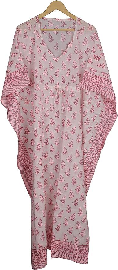 Fabric Venue Women's Ethnic Hand Block Print Cotton Maxi Kaftan Nightwear Dress Beach Wear Dress ... | Amazon (US)