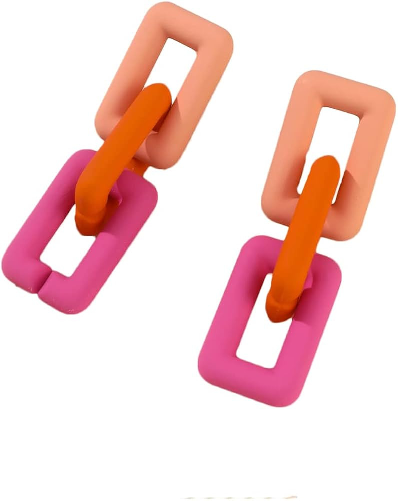 Chunky Acrylic Link Earrings Multicolor Thick Rectangle Paperclip Link Chain Earrings Rainbow Resin Geometric Paperclip Chain Ear Drop Dangle Earrings for Women Girl Funky Jewelry | Amazon (US)
