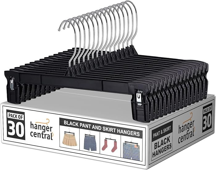 Hanger Central 30 Pack Pants Hangers – 12 Inch Slim Plastic Clothes Hangers with Clips for Skir... | Amazon (US)