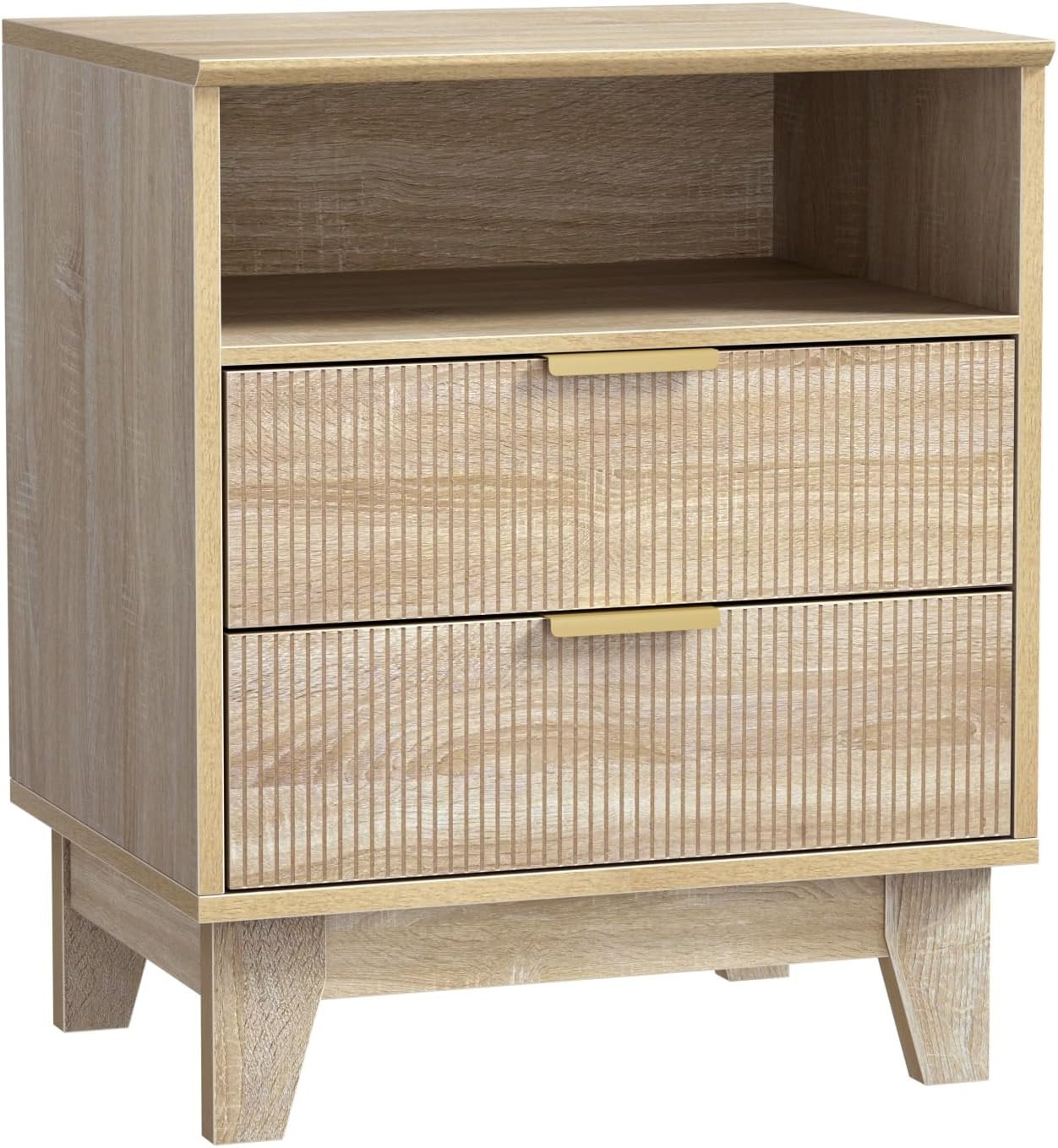 Fluted Nightstand with 2 Drawers - Modern Farmhouse Bedside Table, Waveform Design Side Table for... | Amazon (CA)