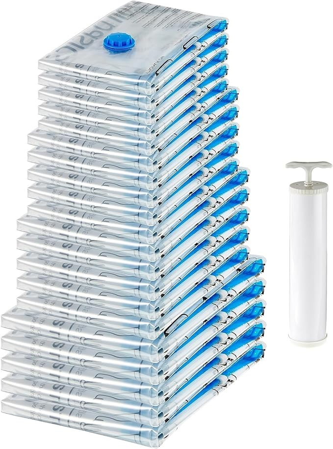 Amazon Basics Vacuum Compression Storage Bags with Hand Pump, 20 Pack (5 Small, 5 Medium, 5 Large... | Amazon (US)