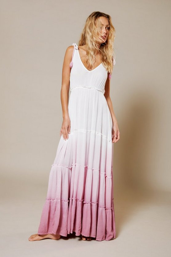 Crinkle Viscose Ombre Tiered Tie Maxi Dress | Warehouse UK & IE