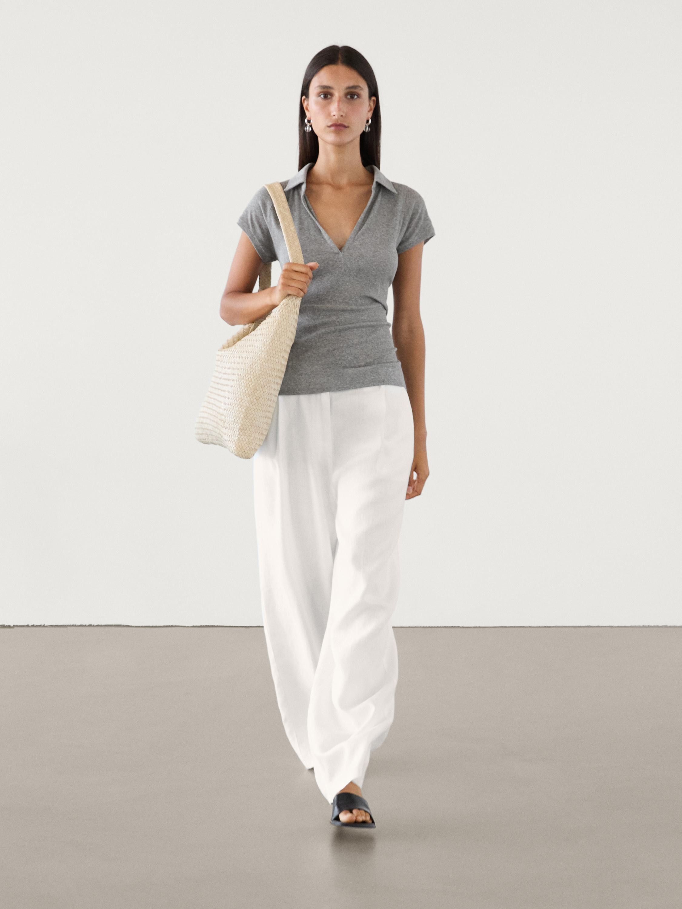 Ribbed raglan sleeve polo T-shirt | Massimo Dutti UK