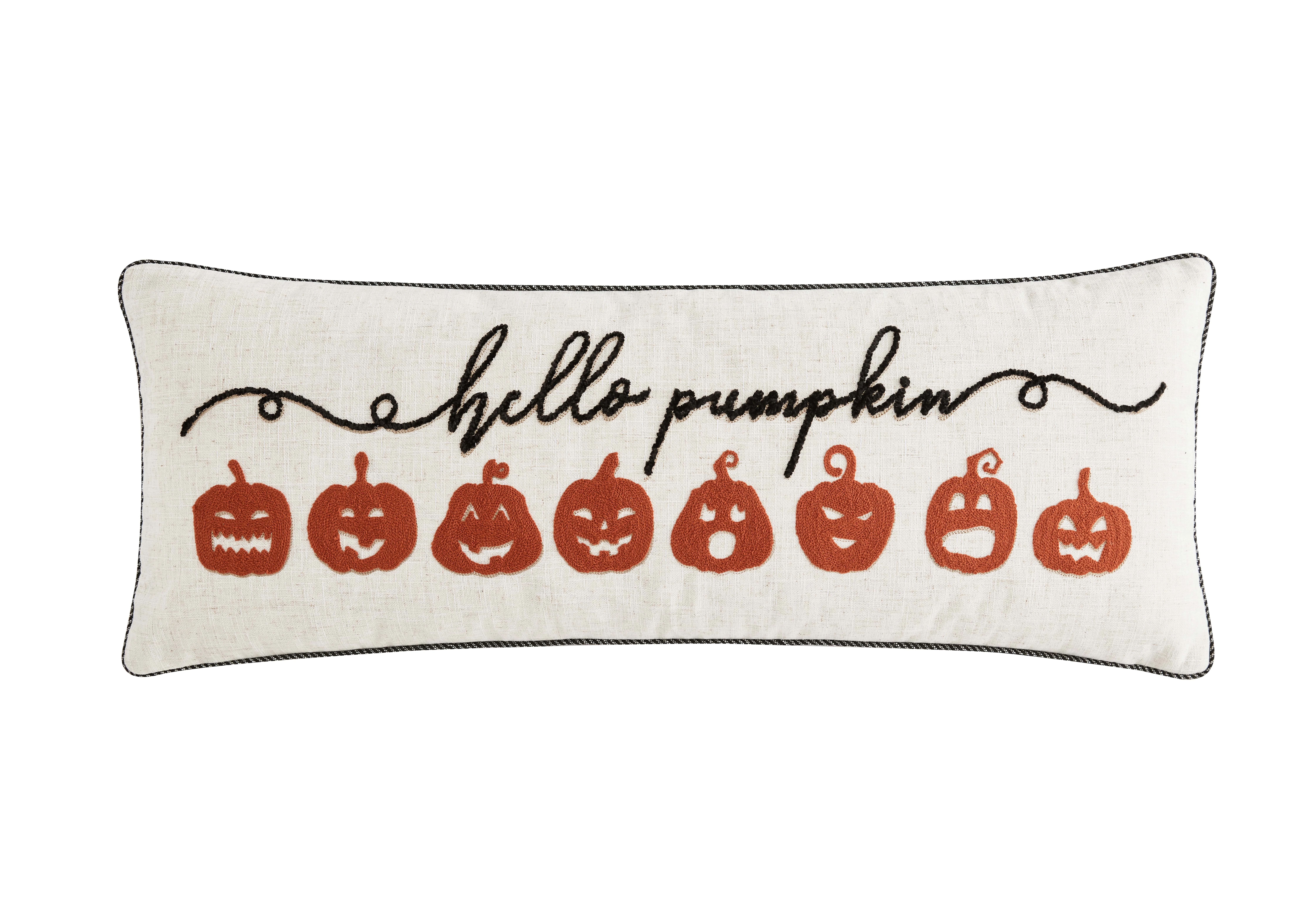 Mainstays, Hello Pumpkin Faces Decorative Pillow, Oblong, 14”x 36", Ivory, 1 Piece | Walmart (US)