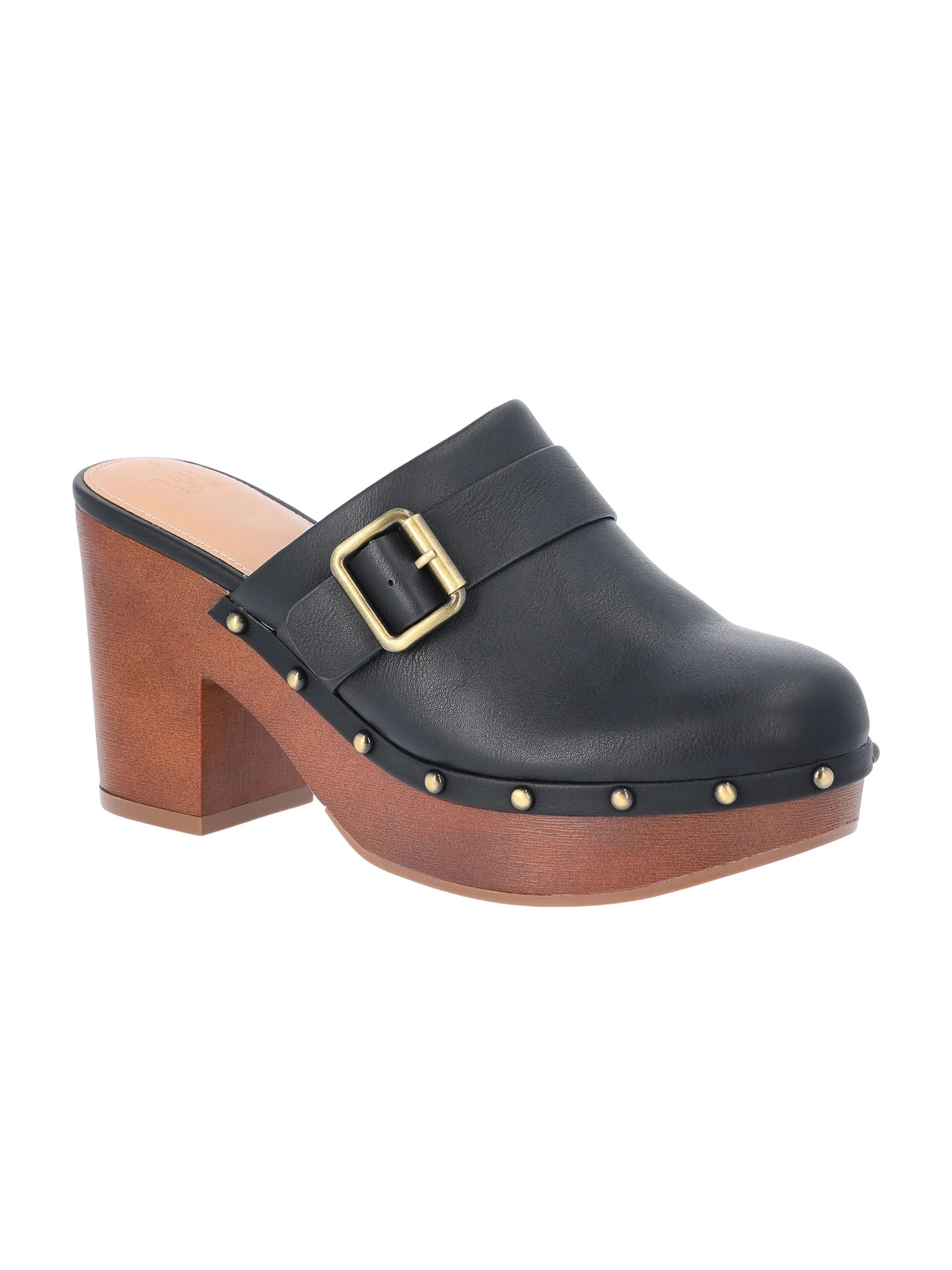 Time and Tru Women's Faux Leather Heeled Clogs - Walmart.com | Walmart (US)