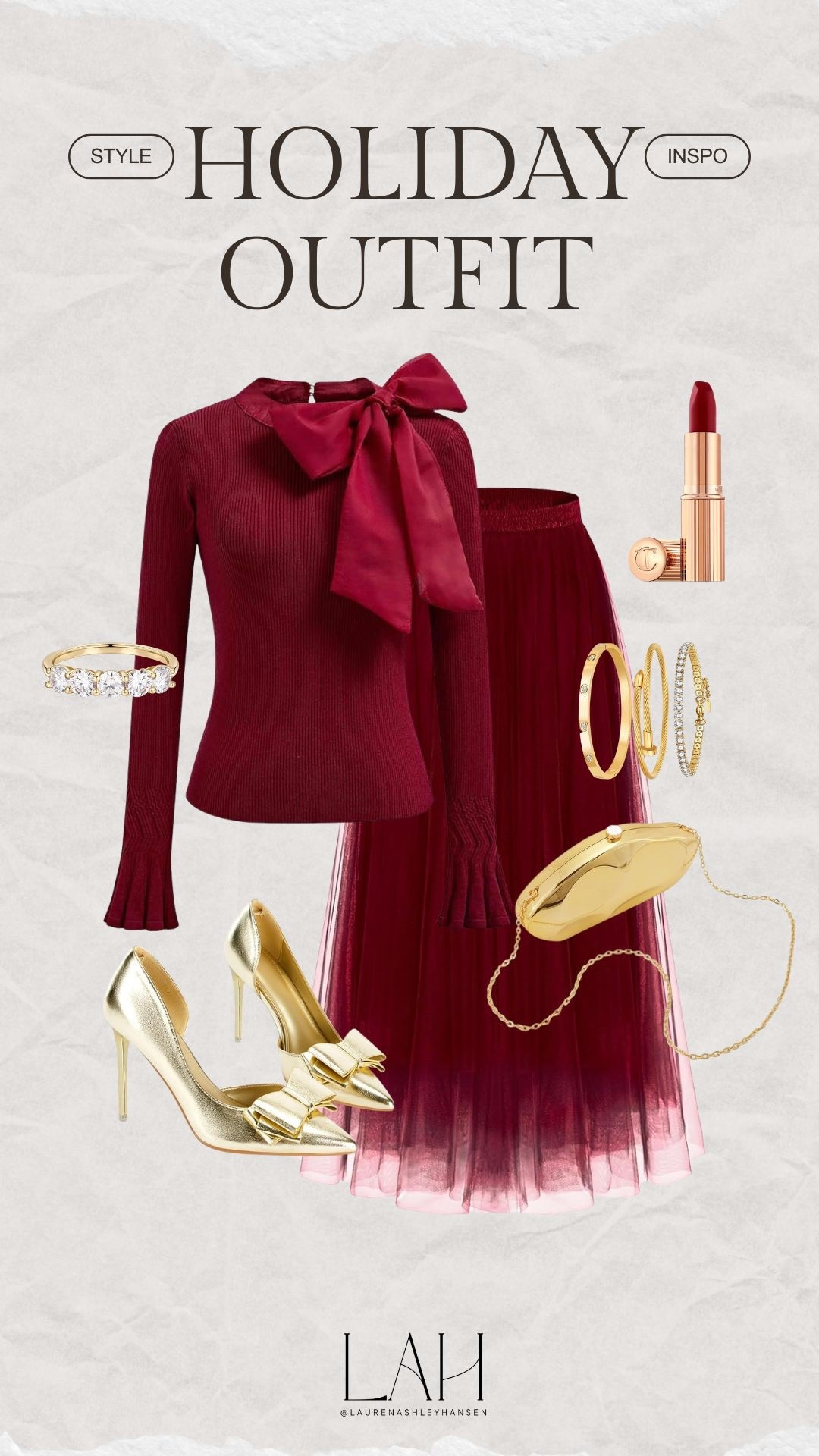 This holiday season, shine bright in this chic outfit! The burgundy top and skirt create a bold and festive look that I love. The gold accessories are the perfect balance. Affordable yet elegant for any party! 

#LTKHoliday