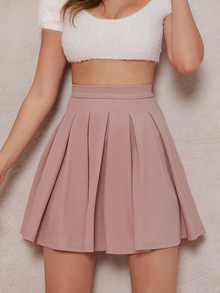 SHEIN High Waisted Inverted Pleat A-Line Mini Skirt | SHEIN