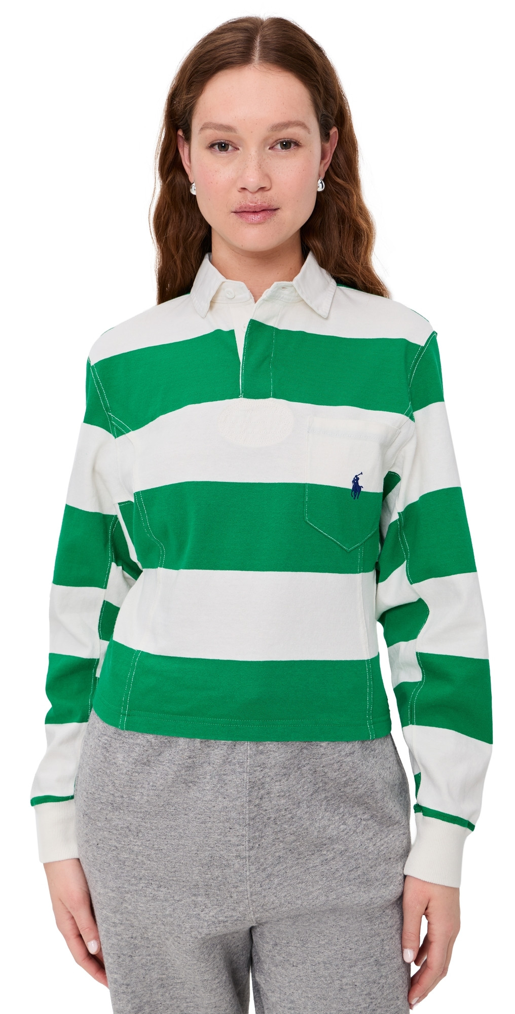 Polo Ralph Lauren Jersey Polo Top Billiard Green/Deckwash White M | Shopbop