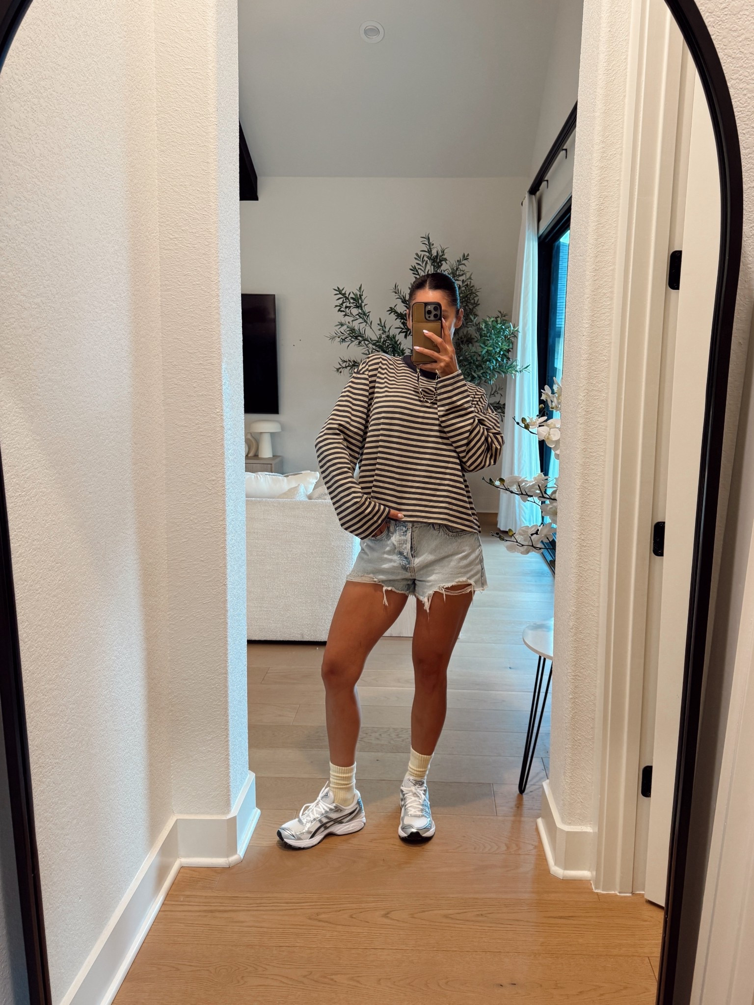 Med in top and 25 shorts #freepeople #denimshorts #strippedshirt #asics #casualstyle 

#LTKStyleTip #LTKFindsUnder100