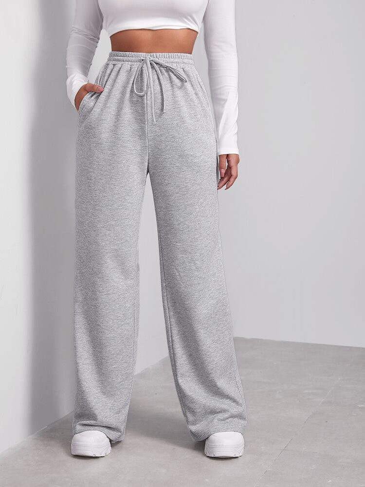 SHEIN EZwear Heathered Knit Drawstring Sweatpants | SHEIN