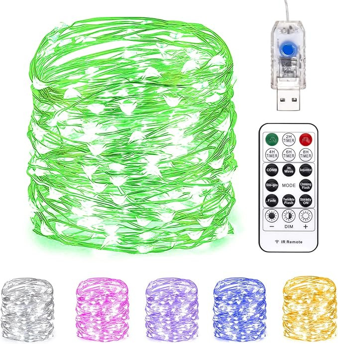 Fairy Lights 66 ft 200 LED USB Twinkle String Lights Plug in Silver Wire Lights with Remote and T... | Amazon (US)
