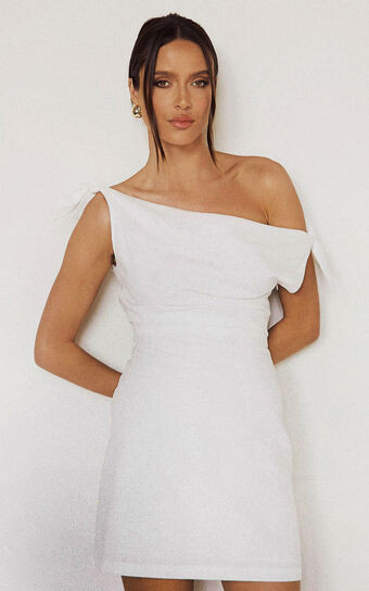 Jeofina Mini Dress - Off The Shoulder Linen Look Dress in White | Showpo (US, UK & Europe)