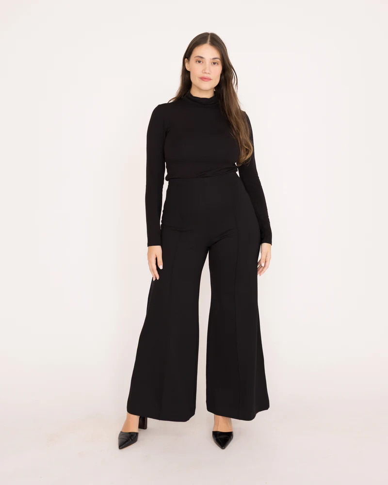 Black Ponte Knit Standard Wide Leg Pant | Ripley Rader