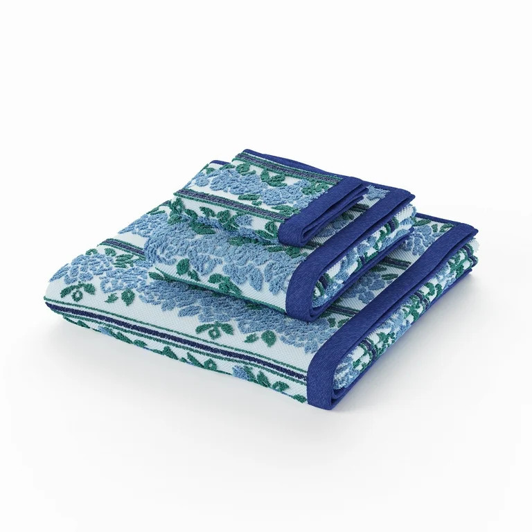 Beautiful Wallpaper 4pk Towel Set, Contains 2 Bath, 2 Hand - Smokey Blue by Drew Barrymore | Walmart (US)