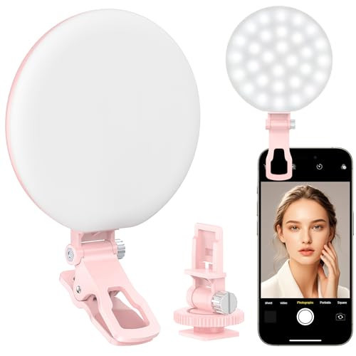 Anautin 60 LED Ring Light, Rechargeable Selfie Light with Front & Back Clip, 2500-6500K Portable Phone Light, Adjustable 3 Light Modes for iPhone, iPad, Tablet, Laptop, CRI97+, 90 Grams (Pink) | Amazon (US)