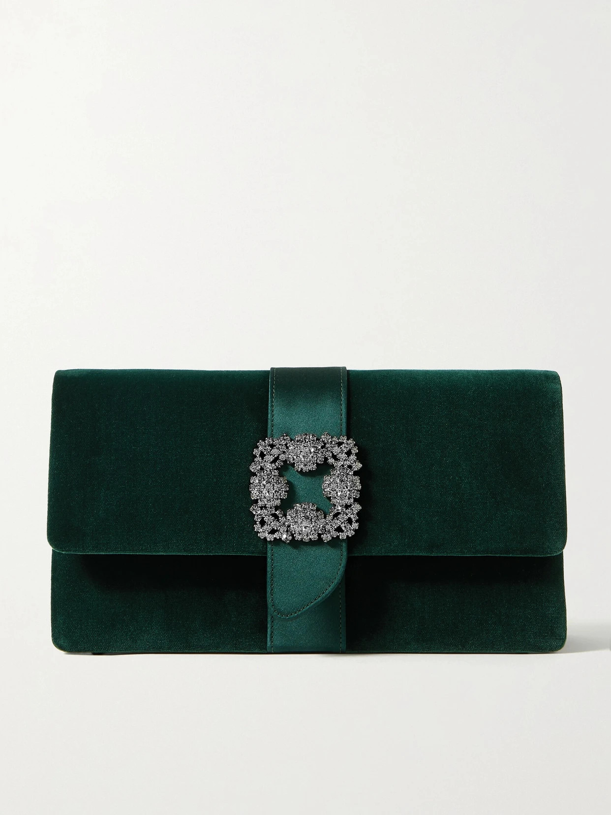 Manolo Blahnik - Capri Crystal-embellished Satin-trimmed Velvet Clutch - Green | NET-A-PORTER (US)