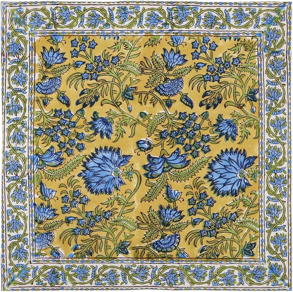 Handblock Print 100% Cotton Napkins Set of 4, Blue Yellow Washable and Durable Everyday Use Cloth... | Amazon (US)