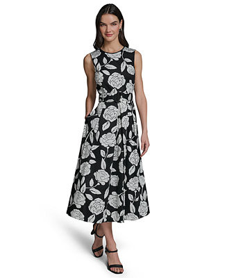 Women's Floral Border Print Crew Neck Midi Dress | Macy's
