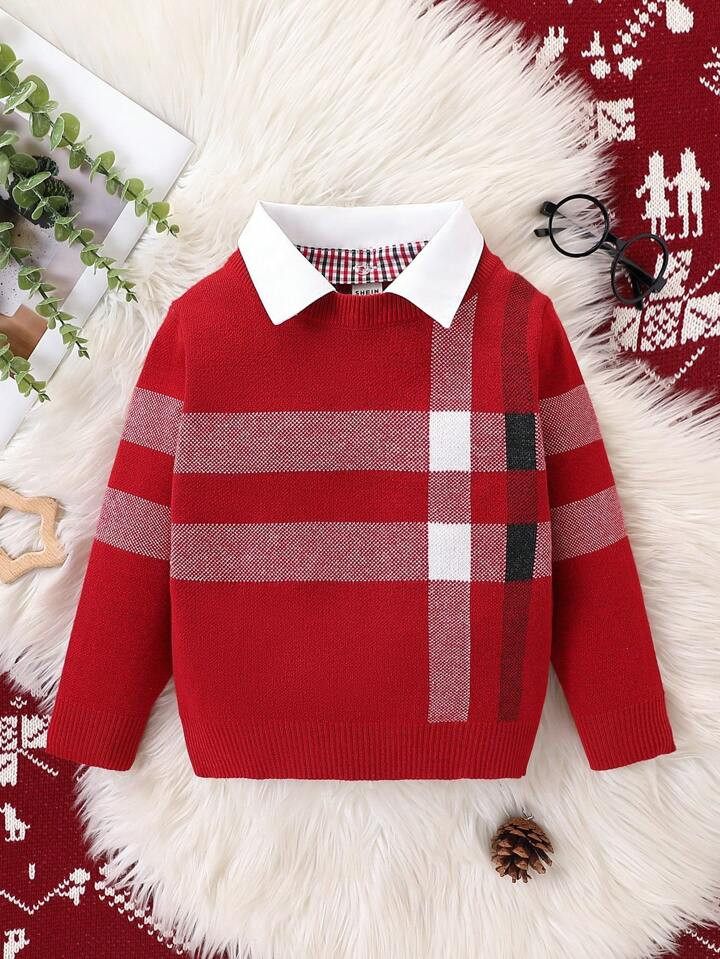 SHEIN Suéter de punto informal de bloques de color y rayas para niño pequeño, otoño/invierno | SHEIN