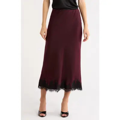 WAYF Vienna Lace Trim Satin Skirt in Navy at Nordstrom, Size Medium | Nordstrom