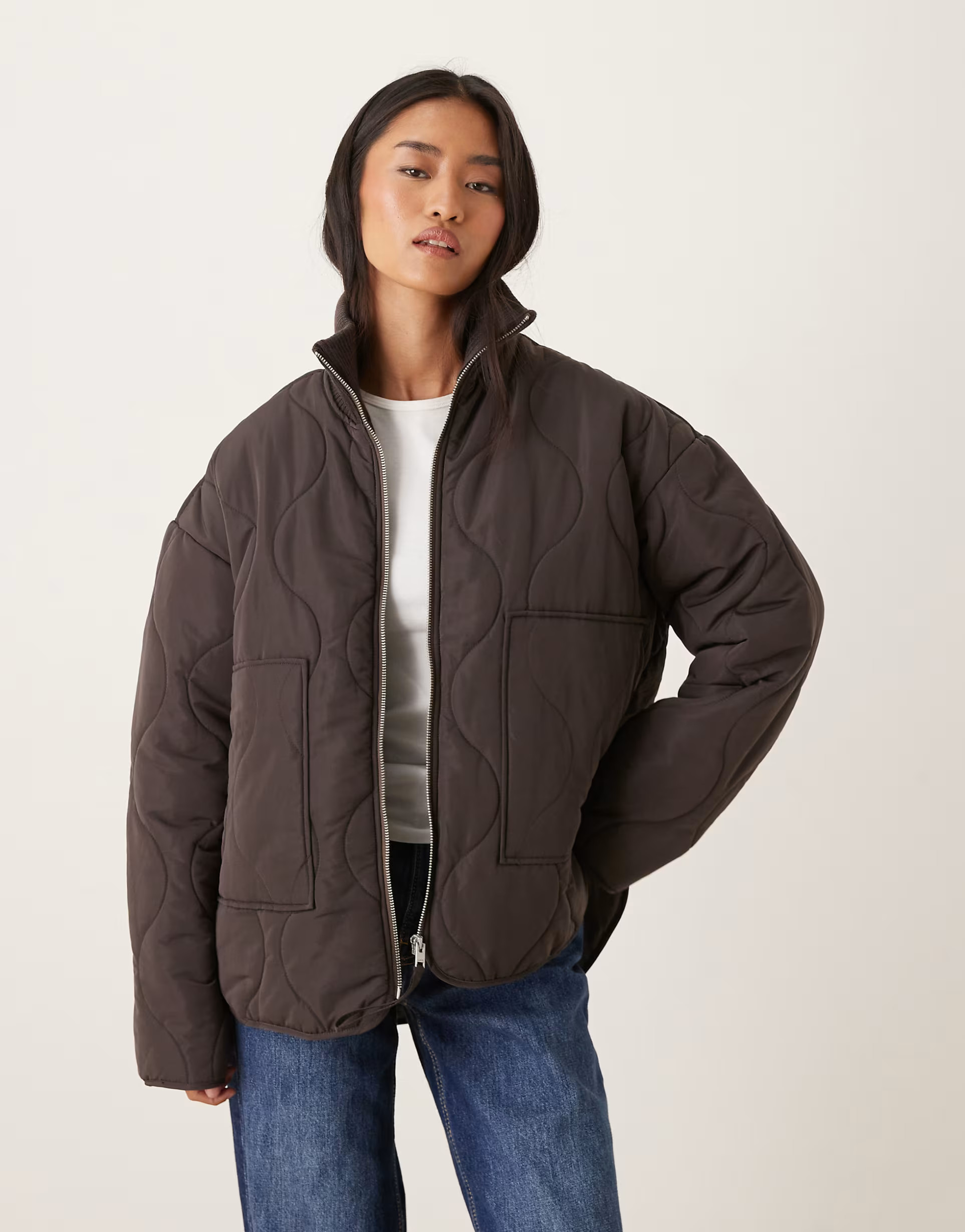 JJXX Serena high neck quilted jacket in brown | ASOS | ASOS (Global)