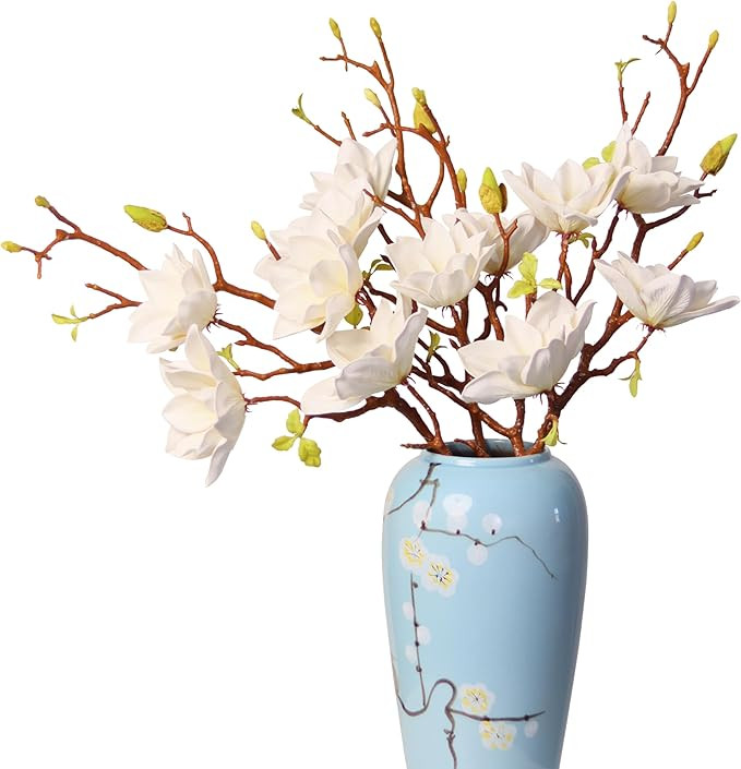 3pcs Artificial Magnolia Flower Branches, 31 Inch Long Stem Faux Floral, Premium Faux Bloom for H... | Amazon (US)