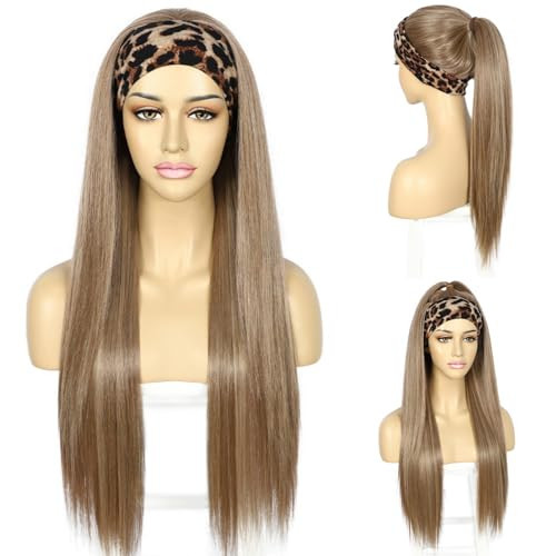 SAPPHIREWIGS Blonde Headband Wig for Women Highlight Honey Blonde Straight Synthetic Headband Wig Glueless Heat Resistant Natutal Looking for Daily Party Use 26 Inch | Amazon (US)
