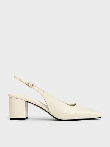 Chalk Square-Toe Slingback Pumps | CHARLES & KEITH UK | Charles & Keith UK