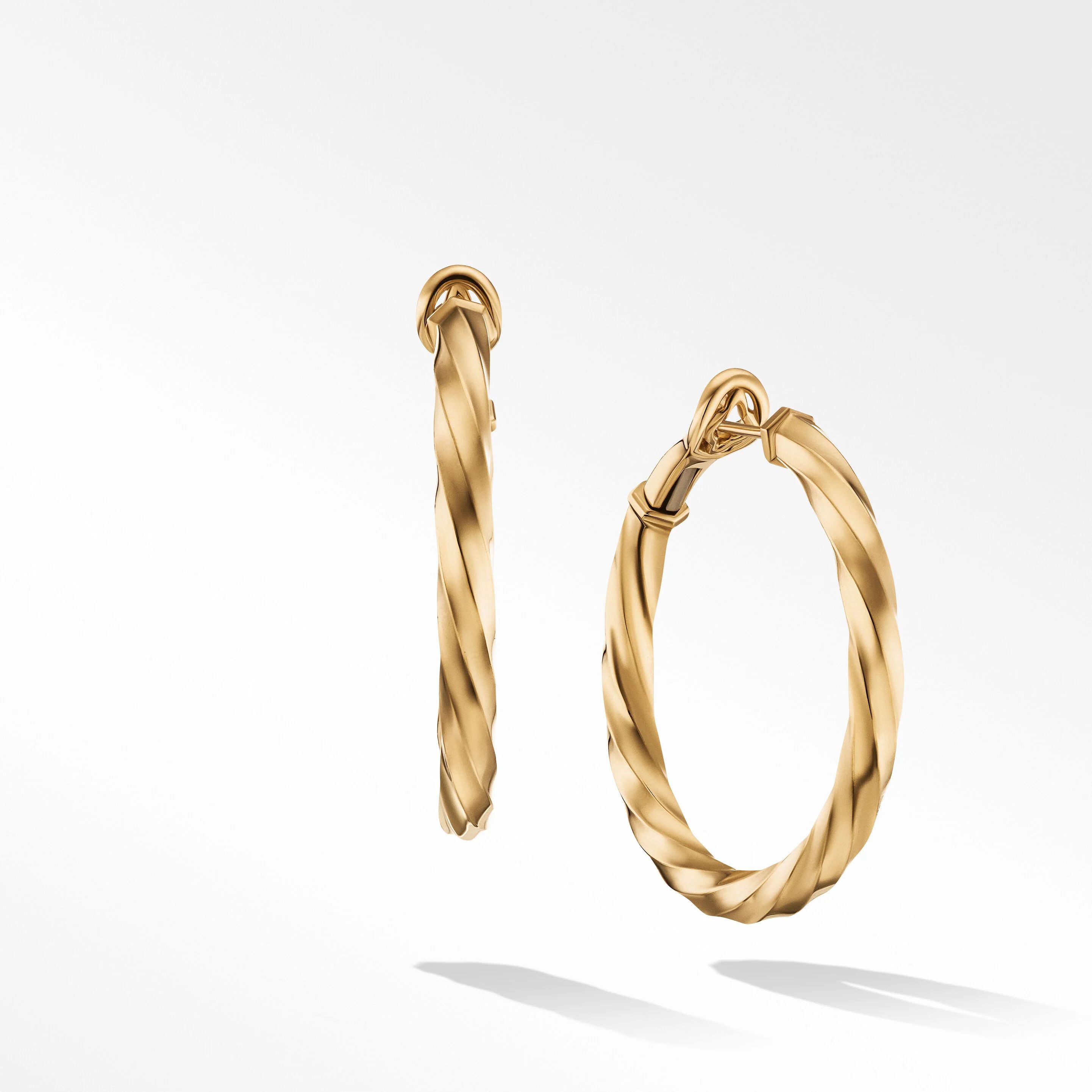 Cable Edge® Hoop Earrings in 18K Yellow Gold | David Yurman