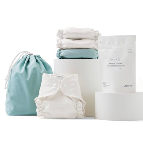 Esembly Cloth Diaper Try-It Kit, Starter Gift Set, Includes 3 Organic, Reusable Diapers Inners, 1 Stylish Outer, Patented Detergent & Wet Bag - Earth-Friendly Diapering, Mist, Size 2 (18-35lbs) | Amazon (US)