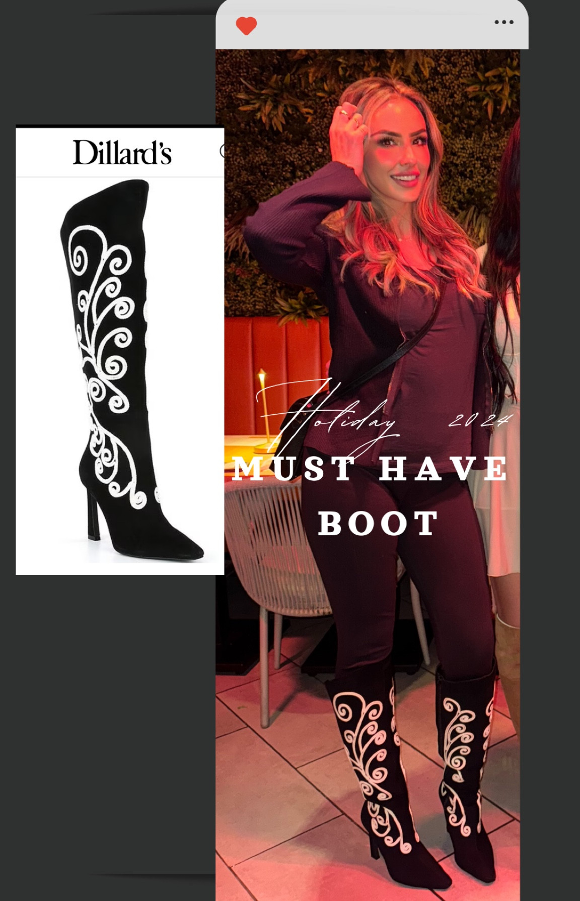 ✨👢 These boots were made for dazzling! ✨👢

I’m obsessed with these Gianni Bini embellished boots – the sparkle, the style, the endless compliments! 🤩 I wore them to a girls' night and they took my all-black look to the next level. Whether you’re pairing them with a chic dress, a sleek skirt, or your favorite jeans, these boots are a statement piece you need this season.

They fit true to size (I’m a 9 and they fit perfectly!) and are so comfortable for a night out. 💃 Can’t wait to style them again!

🔗 Linked these beauties on my LTK – tap the link in bio to shop! ✨👢

#LTKSaleAlert #LTKSeasonal #LTKHoliday