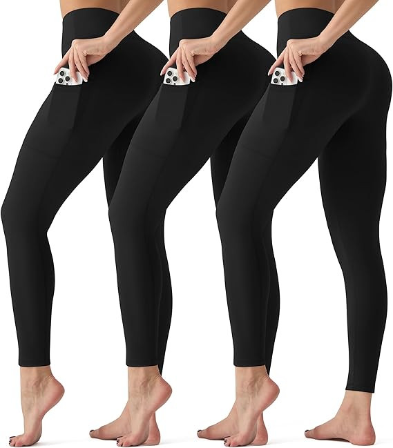 3 Pack Leggings with Pockets for Women,Butt Lift High Waisted Tummy Control Workout Yoga Pants Re... | Amazon (US)