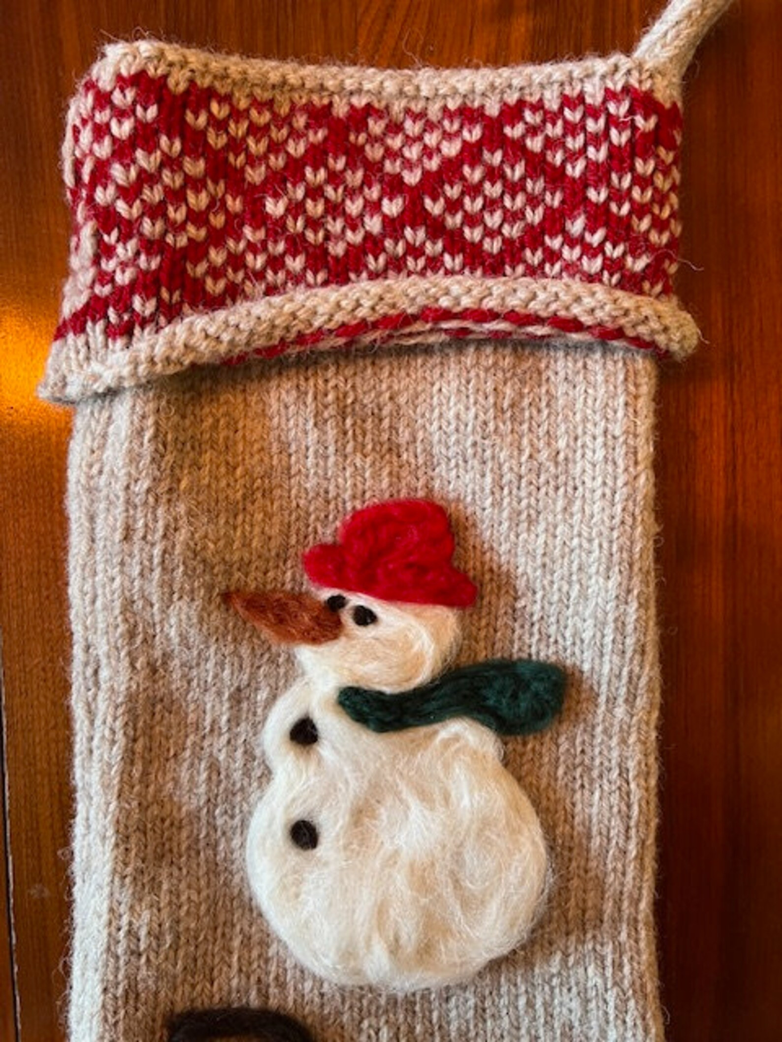 Large Handmade Christmas Stocking Cozy Wool Knit With Needle-felted jolly Snowman Design Personal... | Etsy (US)