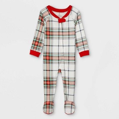 Baby Holiday Plaid Flannel Matching Family Footed Pajama - Wondershop&#8482; White 6-9M | Target