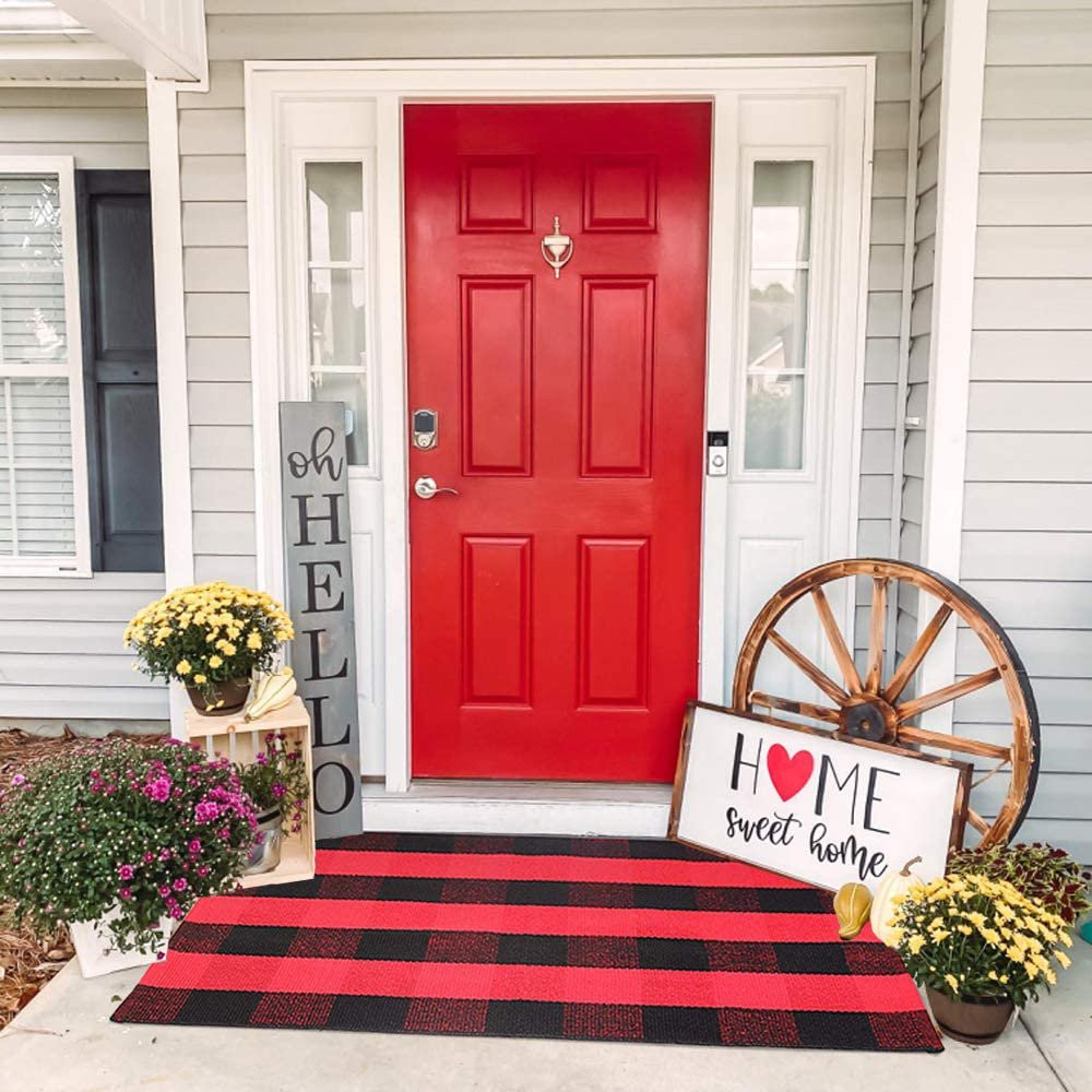 KaHouen Red and Black Buffalo Check Rug ( 27.5 x 43 Inches ), Buffalo Plaid Front Door Rug, Chris... | Walmart (US)
