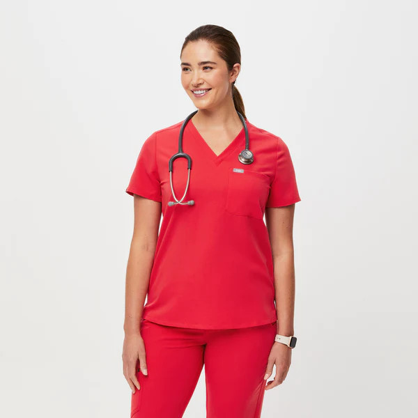 Women's Catarina One-Pocket Scrub Top - Neon Red · FIGS | FIGS