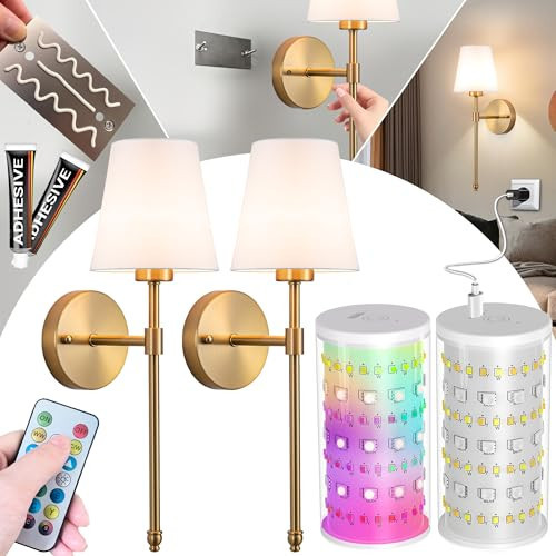 Vimhou Peel and Stick Wall Sconces, Stick On Wall Sconce Set of 2, Battery Operated Wireless Wall Light, No Drill Adhesive Wall Lamp, Corn Bulb with 10000mAh Rechargeable Battery, Bedroom Wall Decor | Amazon (US)
