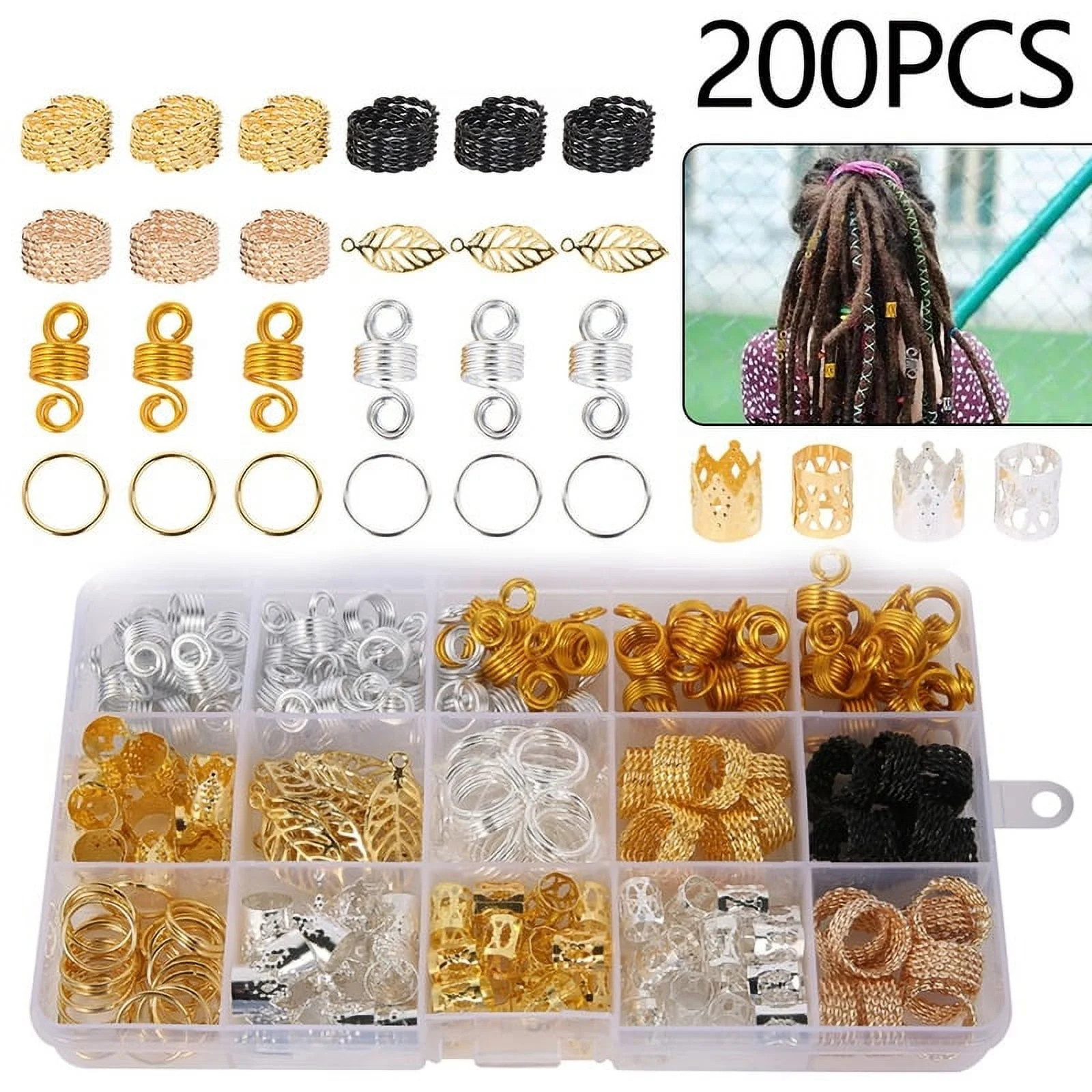 ODOMY 200Pcs/box Metal Hair Cuffs Hair Braiding Bead Metal Sheets Ring Braid Dreadlocks Beads Cli... | Walmart (US)
