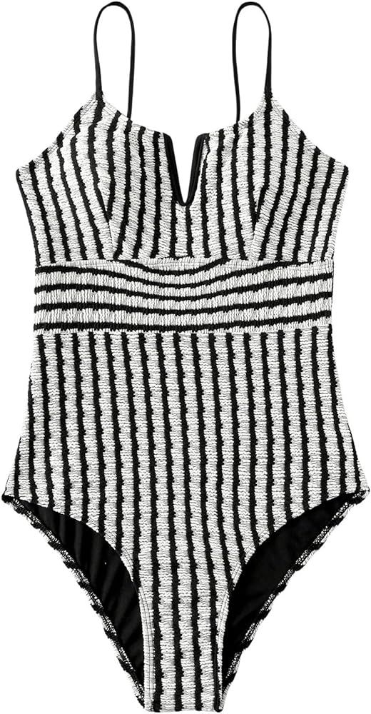 MakeMeChic Women's One Piece Swimsuit Striped Sleeveless Tummy Control Bathing Suit Swimwear | Amazon (US)