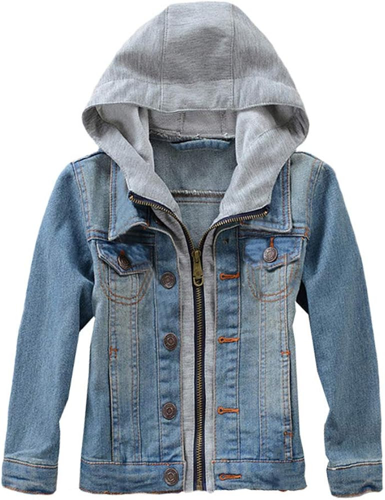 Mallimoda Kids Boys Girls Hooded Denim Jacket Zipper Coat Outerwear | Amazon (US)
