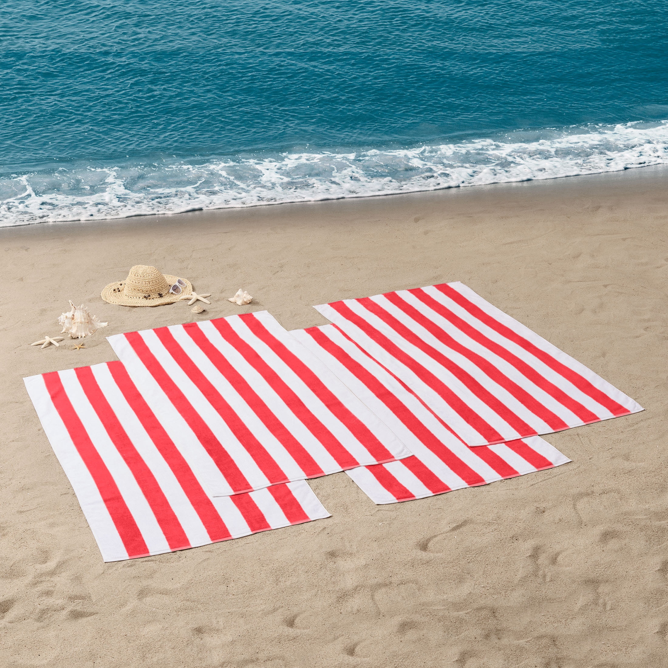 Mainstays Cabana 4-pack Red Beach Towel, 58" x 28", Red | Walmart (US)