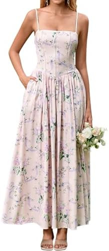 KUTUMAI Floral Corset Long Maxi Dress Lace Up Flowy A Line Summer Wedding Guest Dresses for Women... | Amazon (US)