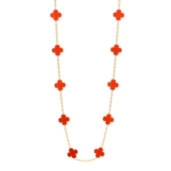 18K Yellow Gold Carnelian 20 Motifs Vintage Alhambra Necklace | FASHIONPHILE (US)