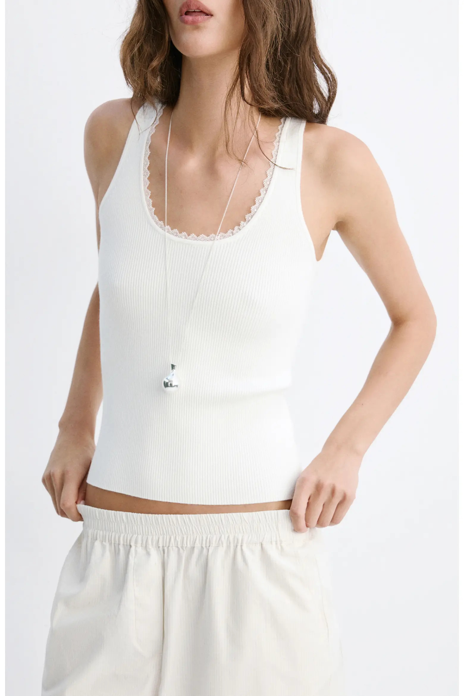 Rib Knit Lace Trim Scoop Neck Tank (Women) | Nordstrom | Nordstrom
