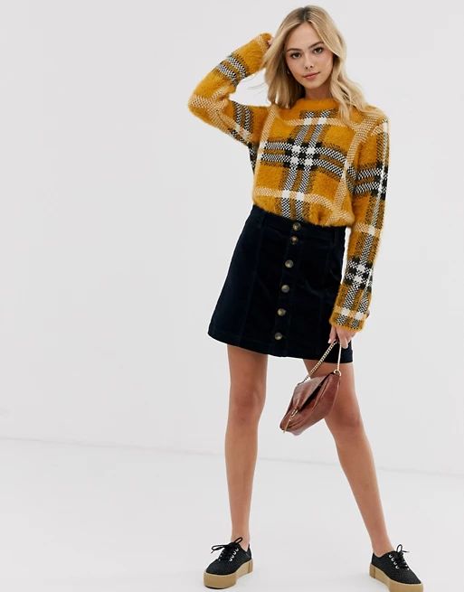 JDY button through cord mini skirt in navy | ASOS (Global)