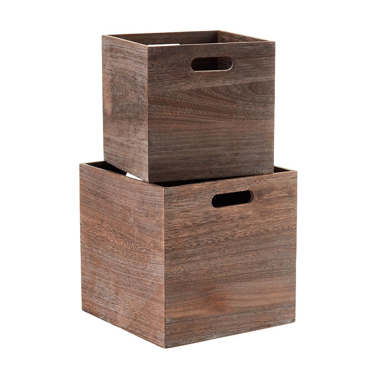 Feathergrain Wooden Storage Cubes with Handles | The Container Store