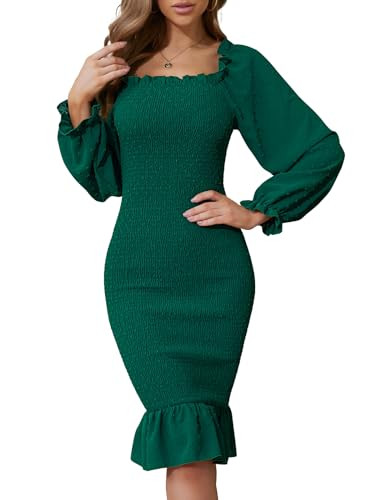 SENFURE Green Midi Dresses Puff Sleeve Square Neck Cute Ruffle Mermaid Maternity Dress for Fall Winter 2024, Babyshower | Amazon (US)
